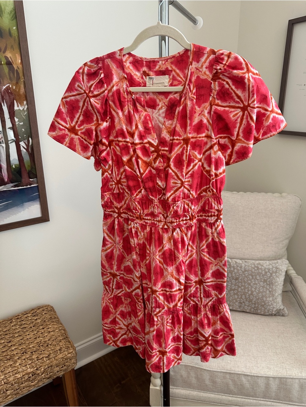 Anthropologie Pink & Orange Tie-Dye dress with Short Sleeves